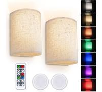 2Pc Applique murale éclairage intérieur sans électricité, Led lampe murale chambre salon couloir Wall Lamp Applique murale blanc crème, tissu abat-jour lampe