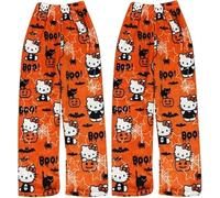 2PC Bas De Pyjama Femme, Pantalon Pyjama Femme Flanelle Polaire Chaud et Doux Confort Cartoon Chat Anime Imprimé Kawaii Mode Décontracté Maison Lounge Pantalons pour Halloween et Noël