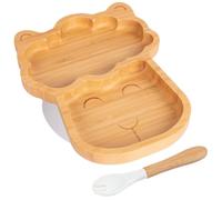 2pc Blanc Lama Ensemble Assiette et Fourchette de Sevrage pour Bébé en Bambou - Bois Divisé Enfants Nourriture Alimentation Plateau - Silicone Ventouse - Par Tiny Dining