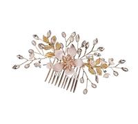 2pc Bridal Wedding Pearl Flower Hairpin Side Comb Golden Leaf Shaped Tiaras Insert Jewelry Hair Bride Headwear(Gold 1)