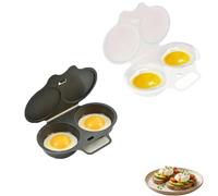 2PC Cufryna Cuiseur Oeuf Micro Ondes, Cufryna Cuit Oeuf Micro Onde, 2 Cavity Microwave Egg Poacher, Nonstick Poached Egg Maker With Lid, Moule à Vapeur, Antiadhésive Sans Huile (Noir+Blanc)