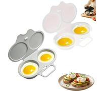 2PC Cuiseur Oeuf Micro Ondes,Cuit Oeuf Micro Onde,pocheuse à oeufs micro-onde,2 Cavity Microwave Egg Poacher,Nonstick Poached Egg Maker With Lid Moule à Vapeur,Antiadhésive Sans Huile，Gray+While