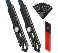 2pc Cutter Professionnel Rétractable en Acier Inox avec 10 Lame Cutter(18mm)Cutter de Précision avec Mécanisme de Changement Noir