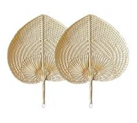 2pc éventails en bambou naturel - Portable - Fait à la main - Décoration en rotin - Éventail tissé en raphia - Pour l'été, la plage