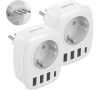 2PC Italian Plug Adapter,5 in 1 Travel Adapter with 3 USB Ports and 1 USB-C Port,Europe FR 2 Pin to ITA 3 Pin for Italy,Maldives,Chile,Uruguay,CE Certification Type L