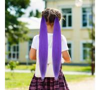 2PC longs violet de Ponytail Extension,66 cm,Soft Synthetic Bundles Crochet Braids Hair Bundles for Braiding
