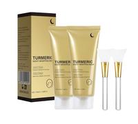 2PC Masque visage au collagène et au curcuma, masque visage peel-off au collagène à laisser poser toute la nuit avec (2 brosse), enrichi en rétinol de curcuma et en vitamine C, pour un teint uniforme
