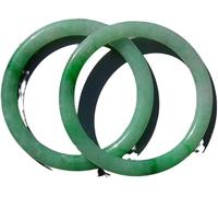 2Pc Natural Jade Bangle, Floating Green Flower Jade Bangle Bracelet, Round Bar for Women, Bring Good Luck, Send Mother, Send Girlfriend, with Jewelry Bo,Green-63-64Mm