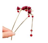 2pc Pearl U-shaped Hairpin Women's Insert, Fixed with Coiled Hair, Headpiece(Red)
