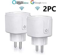 2pc Prise Connectée Wifi, 16a Compatible Avec Android Ios Amazon Alexa Google Home Assistant, Courant Programmable Télécommande App