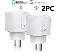 2pc Prise Connectée Wifi, 16A Compatible avec Android iOS Amazon Alexa Google Home Assistant, Courant Programmable Télécommande