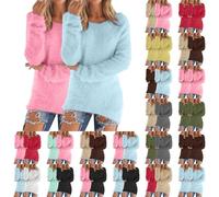 2Pc Pull Cachemire Femme Col Rond, Pull Femme Chic Et Elegant Chaud, | Hiver Thermique Pullover Grande Taille Lot De 2 Haut Décontracté Polyvalent Tunique Couleur Unie Tricoté S-5Xl