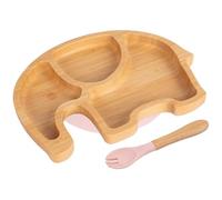 2pc Rose Pastel Éléphant Ensemble Assiette et Fourchette de Sevrage pour Bébé en Bambou - Bois Divisé Enfants Nourriture Alimentation Plateau - Silicone Ventouse - Par Tiny Dining