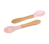 2pc Rose Pastel Fourchette de Sevrage pour Bébé et Cuillère Ensemble en Bambou - Petit Enfants D'abord Auto-Alimentation Nourriture Coutellerie Ustensiles - Par Tiny Dining