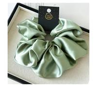 2pc Satin Silk Like Hair Scrunchies Black Big Ties Scrunchie Solid Color Accessories Scrunch Headbands For Women(Green)