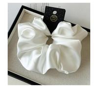 2pc Satin Silk Like Hair Scrunchies Black Big Ties Scrunchie Solid Color Accessories Scrunch Headbands For Women(White)