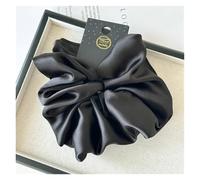 2pc Satin Silk Like Hair Scrunchies Black Big Ties Scrunchie Solid Color Accessories Scrunch Headbands For Women(Black)