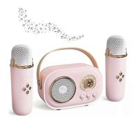 (2pc Speaker,Pink)Bluetooth Speaker With 1-2 Wireless Microphone Support Karaoke TF Card FM Play HIFI Bass Handsfree Call Children's Birthday Gift