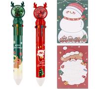 2pc Stylo Bille 2pc Sticky Note Stylo Rétractable 10 Couleur En 1 Avec Note Autocollant Adhésif Fourniture Bureau Scolaire Papeterie Cadeau Pour Etudiant Enfant (Noël)
