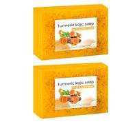 2PC Turmeric & Kojic Acid Soap, Soap Bar, Savon Visage et Corps au Curcuma, Nettoie en Douceur et Exfolie Efficacement, Convient à Tous les Types de Peau