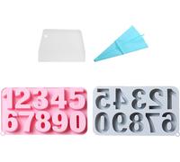 2PCS 0-9 Numéro Moules en Silicone, Moule à Fondant en Silicone Pour Décorer Les Gâteaux Topper Cupcake Et Les Biscuits Numériques Bonbons Chocolat Bougie Lollipop