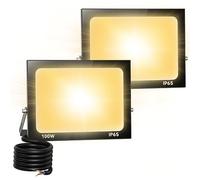 2pcs 100W 10000LM Projecteur LED Extérieur 3000K Blanc Chaud Spot LED Extérieur IP65 Etanche Projecteur LED pour Terrasse Jardin Parc Garage Cour Entrée