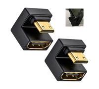 2PCS 180 degrés Adaptateur Mini HDMI vers HDMI, Connecteur 180 Degrés, Connecteur Coudé, Coupleur Coudé 180°, Adaptateur Angle Droit 180°, Compatible Ordinateurs, Caméras, Tablettes et Projecteurs