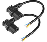 2PCS 1FT 90 Degree Left IEC 320 C13 Female 3 Pin with Bare Open Wiring Heavy Duty Replacement Power Cable C13 Bare Wire Open Pigtail Cable
