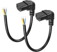 2PCS 1FT 90 Degree Up IEC 320 C13 Female 3 Pin with Bare Open Wiring Heavy Duty Replacement Power Cable C13 Bare Wire Open Pigtail Cable