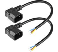 2PCS 1FT 90 degrés Gauche IEC 320 C14 mâle 3 Broches avec câblage Ouvert dénudé,câble d'alimentation de Remplacement Robuste C14 à Fil Nu,câble Ouvert en Queue de Cochon