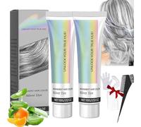 2Pcs 2 In 1 Natural Essence Extract Silver Hair Dye,Silver Gray Natural Hair Dye Cream,Fashion Gray Permanent,For All Hair Types