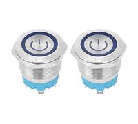 2PCS 220VAC Interrupteur à Bouton-poussoir Tête Plate Interrupteur Métallique à Réinitialisation Automatique IP65 Interrupteur Momentané 4 Broches 22 mm Trou de Montage avec Voyant Lumineux(Bleu)