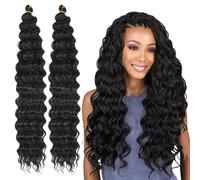 2Pcs 22Inch Boho Human Hair Braids Meches pour Tresses,Deep Twist Cheveux Hair Extensions,Ocean Wave Braiding Crochet Hair Soft Synthetic Curly Bohemian Braiding Crochet Hair for Black Women