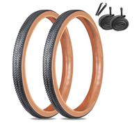 2PCS 27,5X2,10/52-584 Pouces Pneus Et Chambres À Air pour Vélo De Gravel avec Leviers 27,5 2,10/52-584 Pouces 60TPI Kit De Remplacement Anti-crevaison Pneus À Talon Pliable(Brown)