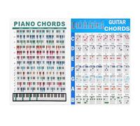 2pcs 30 x 21 cm Accords Piano Poster et Poster Accords Guitare, Affiche Accords Piano Multicolore Débutants Imperméable Eau Guitare Table d'Accords Théorie de la Musique Guitare Piano