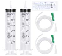 2Pcs 300ml Seringue en Plastique, Scellée Individuellement Grande Capacité Seringue, Durable Seringue de Dosage avec Tuyau, Mesure Liquide Seringue Sans Aiguille pour Mesure, Arrosage, Remplissage