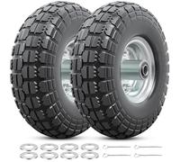 2PCS 4.10/3.50-4 pneus et roue (avec chambres à air) pneus de remplacement 4.10 3.50-4 roue pleine avec roulements 5/8 pouces,compatible diable, brouette, chariot, gorilla carts pneu 4.10-4 3.50-4