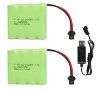 2PCS 4,8V 2400mAh Batteries Rechargeables AA NiMH avec Prise SM-2P et Câble de Charge USB pour Voiture RC Camion Jumper Excavatrice RC SY-E511, Jouet Électrique, Outils Électriques