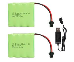 2PCS 4,8V 2400mAh Batteries Rechargeables AA NiMH avec Prise SM-2P et Câble de Charge USB pour Voiture RC Camion Jumper Excavatrice RC SY-E511, Jouet Électrique, Outils Électriques