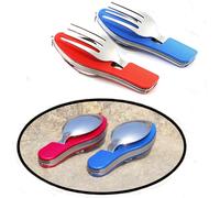 2pcs 4 In 1 Camping Tableware Set Stainless Steel Fork Spoon Set Bottle Opener Camping Cutlery Travel/Survival-Foldable Detachable-Red,Blue