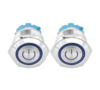 2PCS 4 Pin Push Button Switch 3-6VDC 22mm Flat Head Round Button Switch with Power Light SignBlue