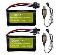 2PCS 7.4V 1000mah 2S Batterie Li-ION Prise SM-3P & Ligne de Charge USB pour DE82 TK3086B G20601 Voiture télécommandée TK-3082B Stunt Flip Car C60 Camion