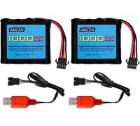 2Pcs 7.4V 1000Mah 2S Li-Ion Batterie Avec Fiche Sm-4P Et Câble De Charge Usb Pour De36W De65 No.1809 Rc Voiture Jouet,Voiture Hors Route Escalade Drift Racing Batterie