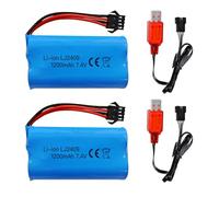 2PCS 7.4V 1200mah SM - 4P Plug Batterie Rechargeable & Câble de Charge USB pour EC08 RC modèle de Voiture Jouet Voiture Hors Route Escalade Rafting Course RC Bateau
