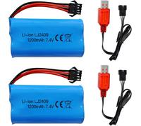 2Pcs 7.4V 1200Mah Sm-4P Plug Batterie Rechargeable&Câble De Charge Usb Pour Ec08 Rc Modèle De Voiture Jouet Voiture Hors Route Escalade Rafting Course Rc Bateau