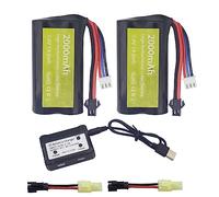 2PCS 7.4V 2000mah Batterie au Lithium avec Prise SM-2P & 1PCS 2 en 1 Chargeur pour skytech H101 H103 H105 Batterie pour Bateau RC et Voiture RC MN D90/91, MN 99/99s Batterie pour Voiture Rapide