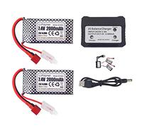 2PCS 7.4V 2000mAh T-Plug Batterie au Li & Chargeur 2 en 1 pour 9200 9200E 9202E 9203E 9204E 9205E 9206E 2995 YC300 HM101 HB101 LG-DJ02 9125 S920 WLtoys RC RC Voiture RC Bateau Drone Batterie