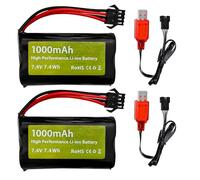 2PCS 7.4V 2S 1000mAh Batterie SM-4P Plug & 2PCS Câble de Charge USB pour M416 Pistolet électrique à balles de Gel Modèle de Voiture télécommandée EC16 DE85