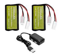 2PCS 7.4V 3000mah 15C 2S Batterie Li-ION avec Mini Tamiya Plug avec 1PCS Chargeur 2-en-1 pour UDI009 UDI902 UDI002 AA102 feilun FT009 RC Bateau Bateau à Grande Vitesse Modèle de Bateau