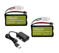 2PCS 7.4V 3000mah 15C 2S Batterie Lithium-ION Prise SM-2P et 1PCS Chargeur 2 en 1 pour H105 H103 H101 Télécommandé MN D99 D99s D90 D91 Véhicule RC Véhicule Batterie de véhicule